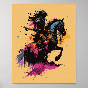 Armoured Knight on Horse Paint Splatter Graphic Po Poster