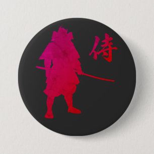 Armoured Samurai Warrior with Japanese Calligraphy 7.5 Cm Round Badge