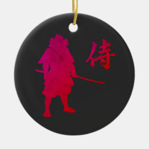 Armoured Samurai Warrior with Japanese Calligraphy Ceramic Tree Decoration