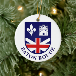 Arms of Baton Rouge, Louisiana Ceramic Tree Decoration