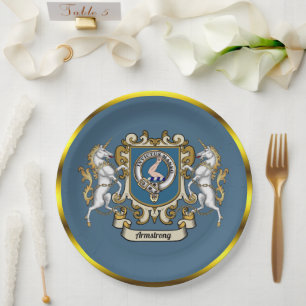 Armstrong Clan Badge Blue Personalised Paper Plate