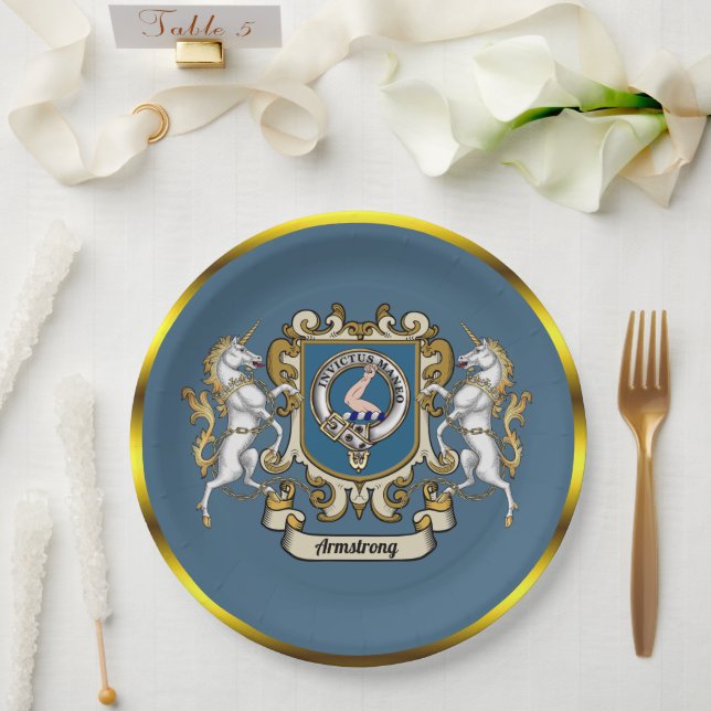 Armstrong Clan Badge Blue Personalised   Paper Plate (Wedding)