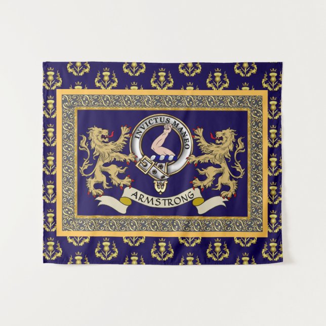 Armstrong Clan Badge Personalised Blue Tapestry (Front (Horizontal))