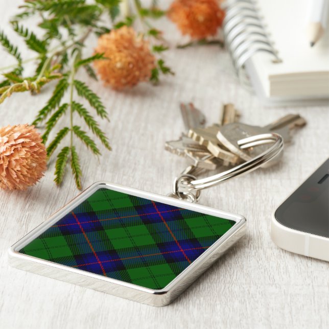Armstrong clan tartan blue green plaid key ring (Side)