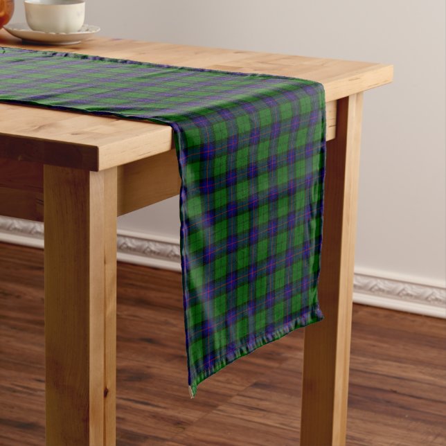 Armstrong clan tartan blue green plaid medium table runner (In Situ)