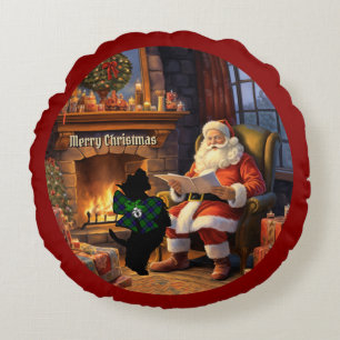 Armstrong Scottie Dog & Santa Personalised Xmas Round Cushion