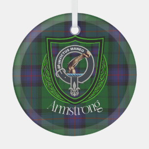 Armstrong Scottish Clan Tartan & Crest Glass Tree Decoration