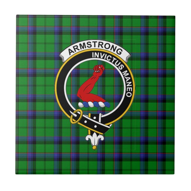 Armstrong Tartan, Clan Badge and Motto Tile (Front)
