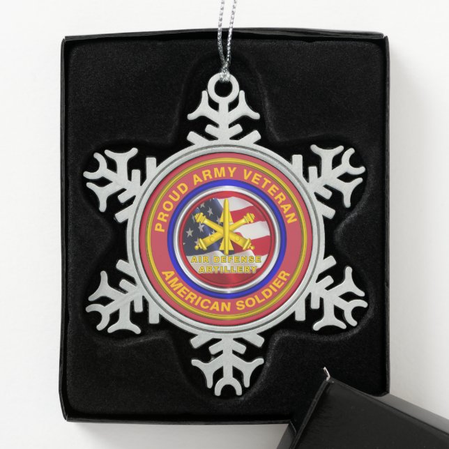 Army Air Defence Artillery Veteran Christmas Snowflake Pewter Christmas Ornament (Box)