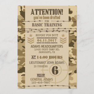 Army Arid Camouflage Military Birthday Invitation