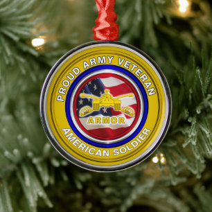 Army Armor Veteran Christmas Metal Tree Decoration