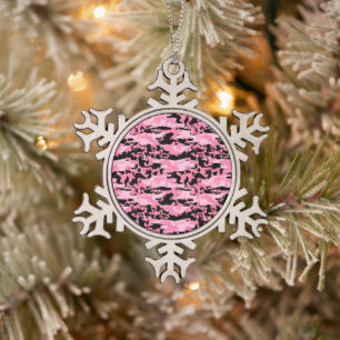 Army, Camo, Military Pattern - Pink Black Snowflake Pewter Christmas Ornament