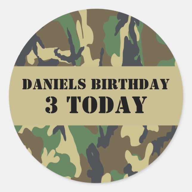 Army Camo Themed Birthday Classic Round Sticker (Front)
