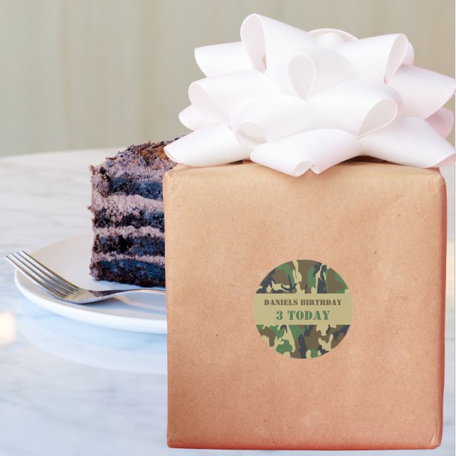 Army Camo Themed Birthday Classic Round Sticker (Creator Uploaded)