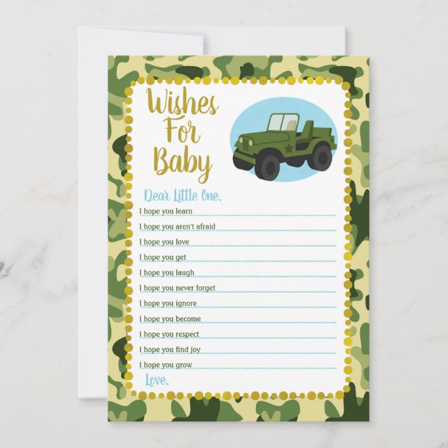 Army Camo Wishes For Baby Shower Game Invitation (Front)