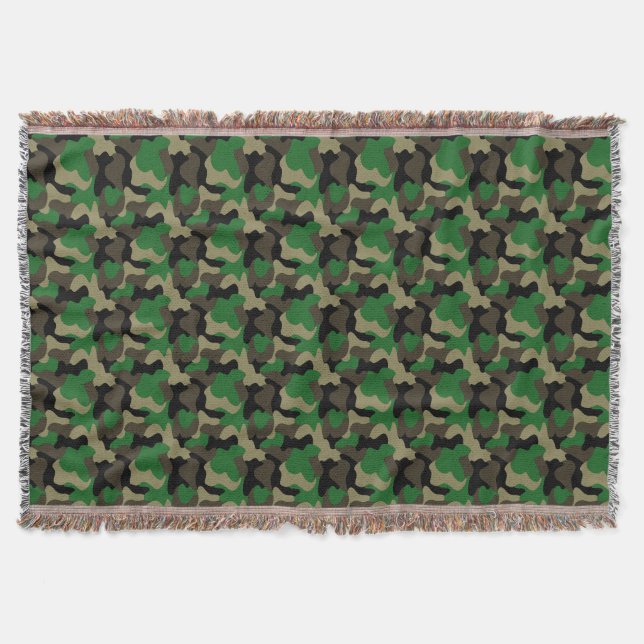 Army Camouflage Design Green Earth Tones Throw Blanket (Front)