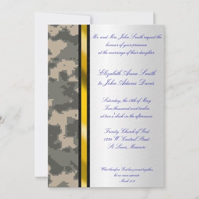 Army Digital Camouflage Wedding Invitation (Front)