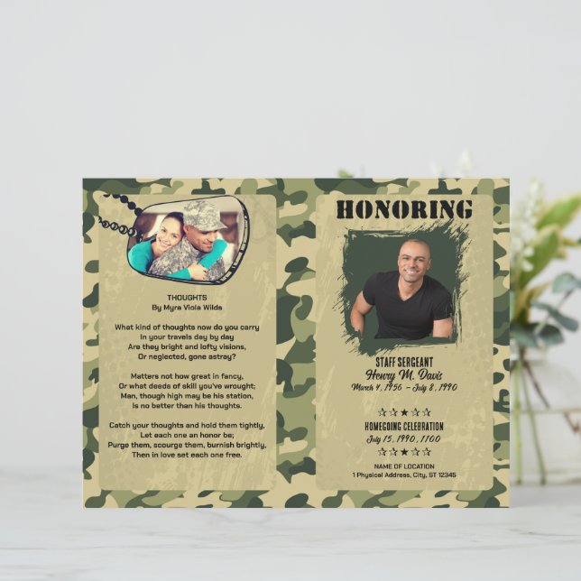 Army Fatigue Themed Military Memorial Program (Standing Front)