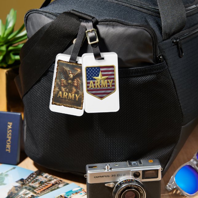 Army Flag Shield Luggage Tag (Front & Back)