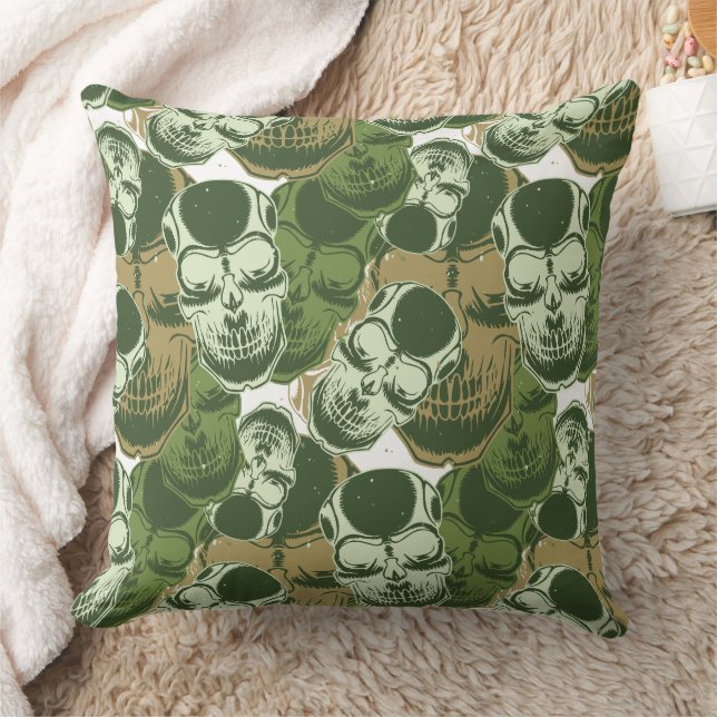 Army Green Camo Skull Pattern Cushion (Blanket)