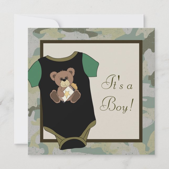 Army Green Camouflage Baby Boy Shower Invitations (Front)