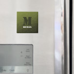 Army green dark geometric mesh pattern Monogram Magnet<br><div class="desc">Monogram Personalise with your custom initial and name. Army green gradient geometric mesh pattern triangles ombre. 
Triangle geometric mesh with dark grey green ombre gradient.</div>