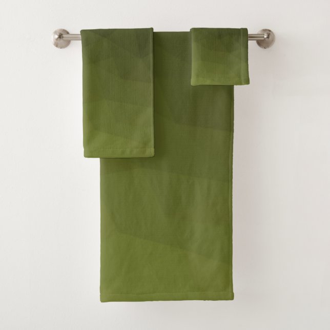 Army green dark gradient geometric mesh pattern bath towel set (Insitu)
