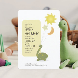Army Green Dino with Mylar Balloons Baby Shower Invitation