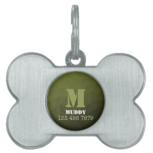 Army green geometric mesh pattern custom Monogram Pet ID Tag