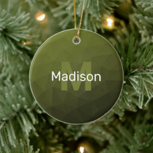 Army green geometric mesh pattern Monogram Cerami Ceramic Tree Decoration