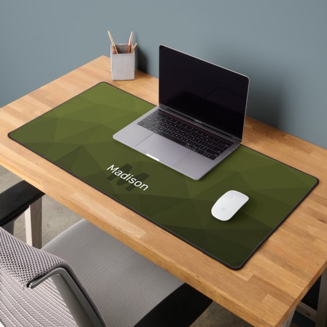 Army green geometric mesh pattern monogram desk mat (Office 2)