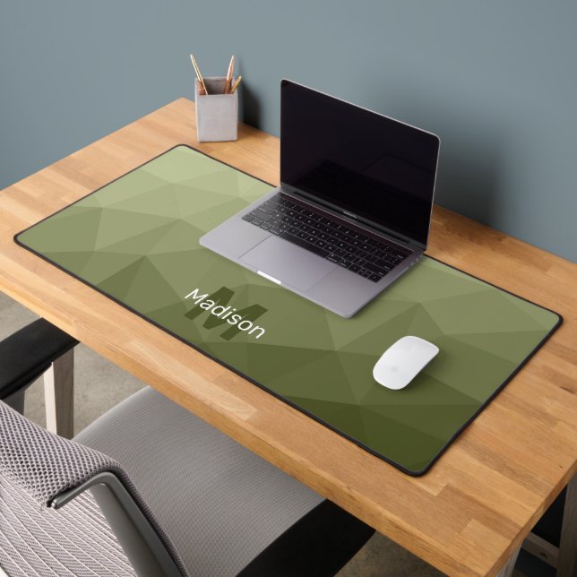 Army green geometric mesh pattern monogram desk mat (Office 2)