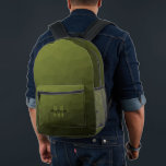 Army green geometric mesh pattern Monogram Printed Backpack<br><div class="desc">Army green geometric mesh pattern Monogram Printed Backpack. Cool fashion accessory bag for everyone. 
Army green Triangle geometric mesh with light to dark ombre gradient design. Create a unique and personalised backpack with a custom touch! Modern monogram with your initial and your name for that extra personal flair.</div>