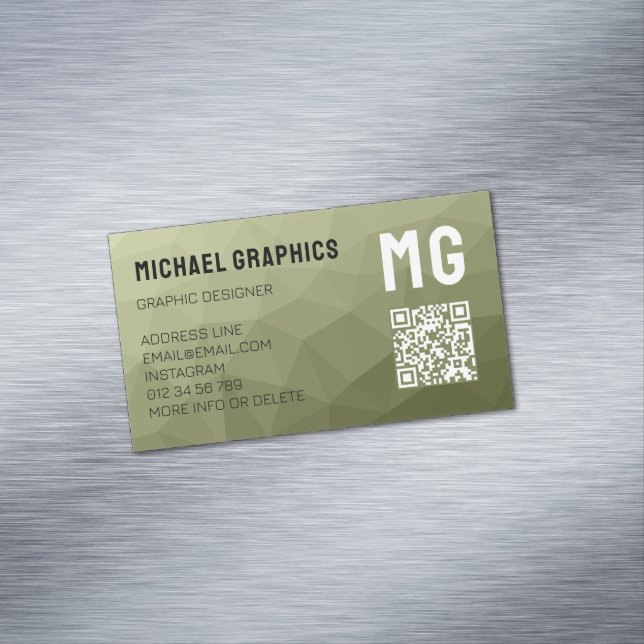 Army green geometric mesh pattern QR code  Magnetic Business Card (In Situ)