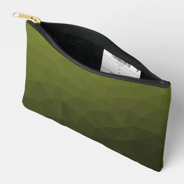 Army green gradient geometric mesh pattern accessory pouch (Open)