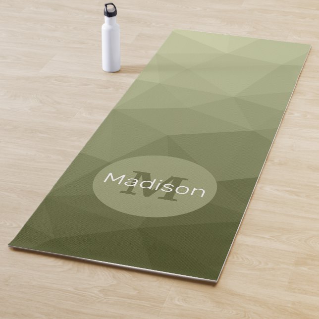 Army green gradient geometry mesh pattern Monogram Yoga Mat (In Situ)