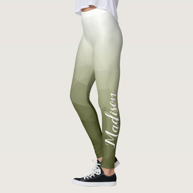 Army green Gradient Geometry Mesh Pattern Name Leggings (Left)