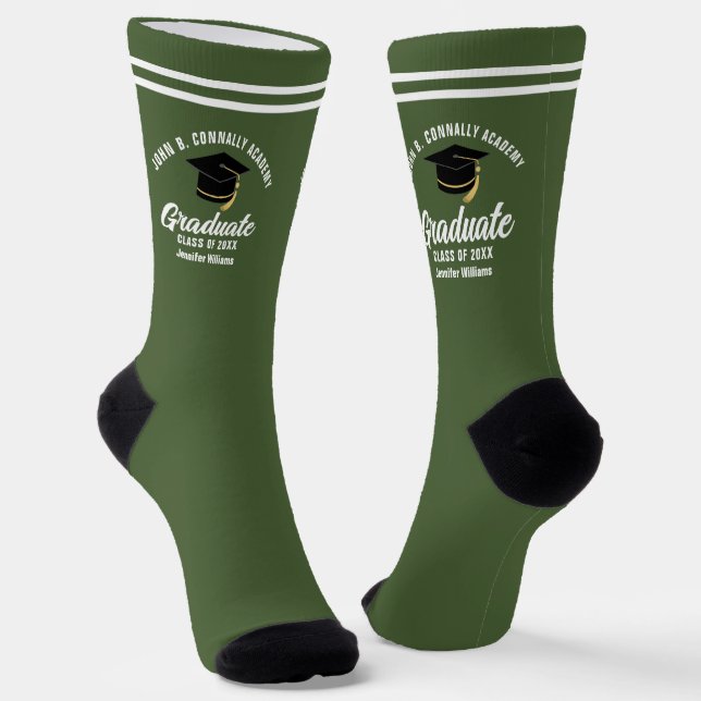 Army Green Graduate Personalised Graduation Socks (Angled)
