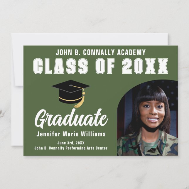Army Green Graduate Photo Military Graduation Announcement (Front)