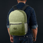 Army green light geometric mesh pattern Monogram Printed Backpack<br><div class="desc">Army green geometric mesh pattern Monogram Printed Backpack. Cool fashion accessory bag for everyone. 
Army green Triangle geometric mesh with light to dark ombre gradient design. Create a unique and personalised backpack with a custom touch! Modern monogram with your initial and your name for that extra personal flair.</div>