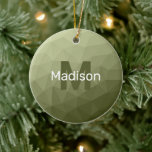 Army green light gradient geometric mesh Monogram Ceramic Tree Decoration<br><div class="desc">Army green light ombre geometric mesh pattern Monogram Ceramic Christmas tree Ornament. Monogram Personalise with your custom initial and name. Triangle geometric mesh with light dark Army green ombre gradient modern design.</div>