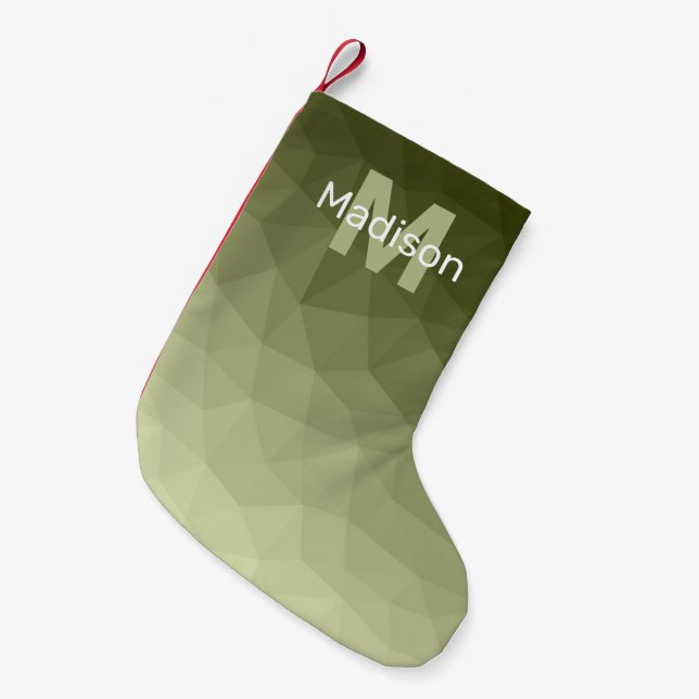 Army green light gradient geometric mesh Monogram Small Christmas Stocking (Front (Hanging))
