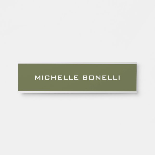 Army Green Minimalist Plain Legible Modern Door Sign (Front)