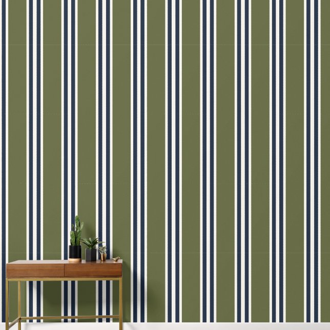 Army Green & Navy Double Rugby Stripe  Wallpaper (Hallway)