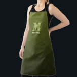 Army green olive geometric mesh pattern Monogram Apron<br><div class="desc">Monogram Personalise gift for him with your custom initial and name. Army green olive gradient geometric mesh pattern. Army green gradient geometric mesh pattern triangles ombre. Army green dark olive hue for soldier gear, camo. It mimics natural military landscapes, toughness, endurance, resilience. Earthy undertones connect to nature, grounding. Symbolises military...</div>