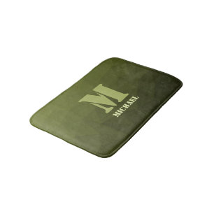Army green olive geometric mesh pattern Monogram Bath Mat