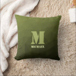 Army green olive geometric mesh pattern Monogram Cushion<br><div class="desc">Monogram Personalise gift for him with your custom initial and name. Army green olive gradient geometric mesh pattern. Army green gradient geometric mesh pattern triangles ombre. Army green dark olive hue for soldier gear, camo. It mimics natural military landscapes, toughness, endurance, resilience. Earthy undertones connect to nature, grounding. Symbolises military...</div>