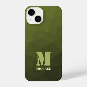 Army green olive geometric mesh pattern Monogram iPhone 14 Case