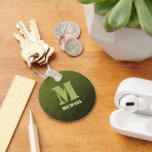 Army green olive geometric mesh pattern Monogram Key Ring<br><div class="desc">Monogram Personalise gift for him with your custom initial and name. Army green olive gradient geometric mesh pattern. Army green gradient geometric mesh pattern triangles ombre. Army green dark olive hue for soldier gear, camo. It mimics natural military landscapes, toughness, endurance, resilience. Earthy undertones connect to nature, grounding. Symbolises military...</div>