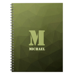 Army green olive geometric mesh pattern Monogram Notebook